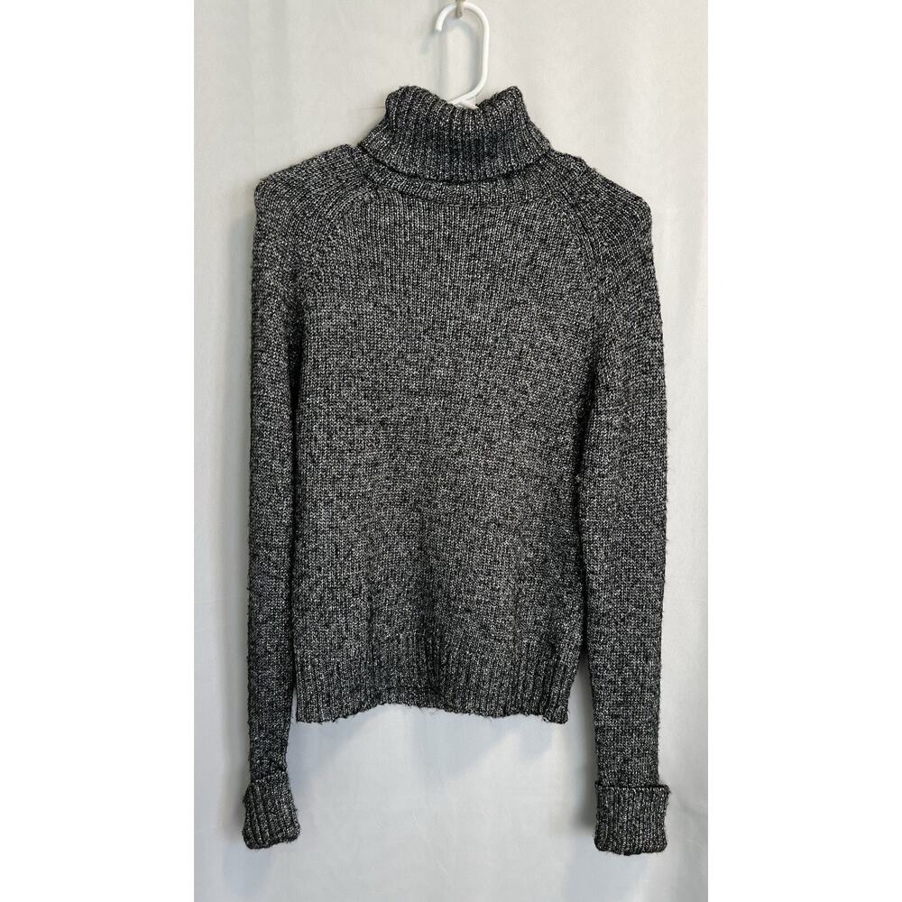 ANTHROPOLOGIE | Womens Coretta Black Silver Metallic Turtleneck Sweater- XS